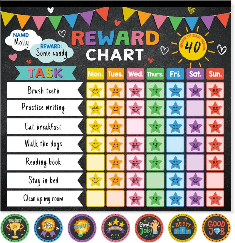 KEASKELL Reward Chart for Kids,Magnetic Behavior Chore Chart for Kids at Home,26 Black Chore Charts,1960 Star Stickers,56 Reward Stickers,Incentive Chore Chart to Develop Responsibility and Good Habits - Image 1